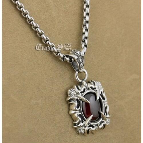 Punk Rocker Fashion Pendant Solid 925 Sterling Silver Cool Mens Biker Dragon Claw Catch Bead Pendant 9S021
