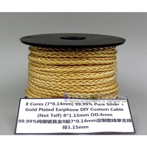 LN006210 8*(7*0.14mm) 8 Cores 99.99% Pure Silver + Gold Plated Earphone DIY Custom Cable (Not Telf)8*1.15mm OD:4mm acrolink