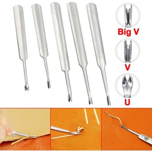 5Pcs Stainless Steel U+V Shaped Leather Edge Groover Skiving Tool Set Stitching Cutting Beveler Leathercraft Hole Puncher