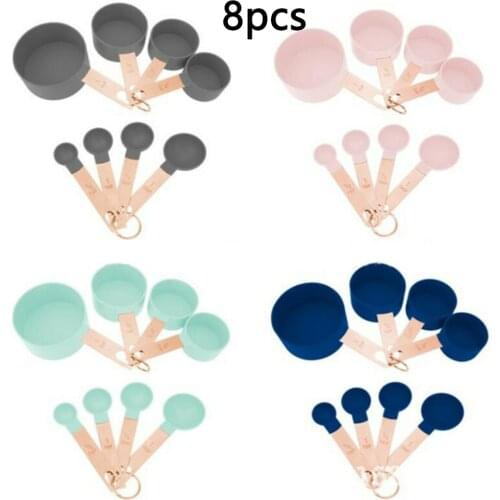 8Pcs/Set Measuring Cups Spoons Stainless Steel Teaspoon Coffee Scoop Kitchen Baking Cooking Tools Set