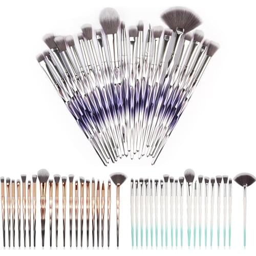 YXN 20Pcs Diamond Transparent Makeup Brush Set Powder Foundation Blush Blending Eye shadow Lip Cosmetic Beauty Pincel Maquiagem