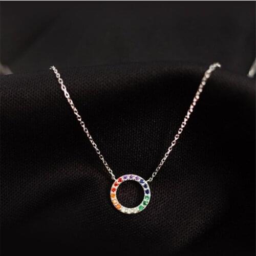 New Exquisite Creative Rainbow Circle Candy Color 925 Sterling Silver Jewelry Round Crystal Clavicle Chain Necklaces N039