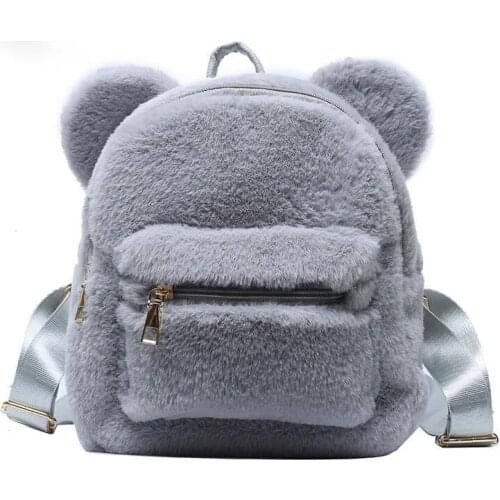 Bear Ears Plush Women Backpack Faux Fur Shoulders Bag Cute Furry Women Bag Mini Girl Backpacks NEW Winter Bags For Women 2021