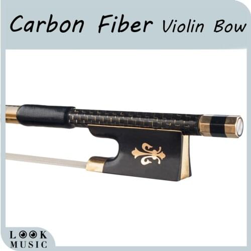 Professional 4/4 Carbon Fiber Violin Bow Golden Silk Braided Carbon Fiber Round Stick Ebony Frog Well Balance