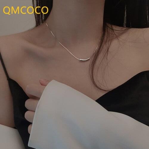 QMCOCO 925 SilverTrendy Necklace Creative Simple Peas Eggplant Pendant Clavicle Chain Elegant Wedding Bride Jewelry