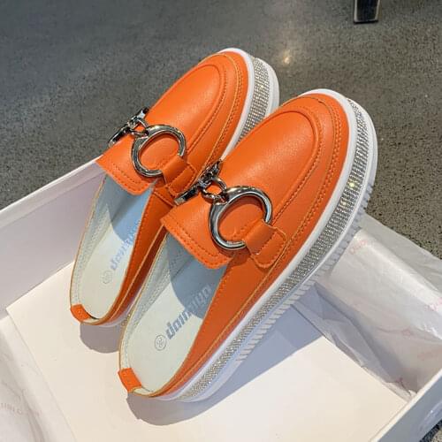 Rhinestone Women Wedges Slippers Fashion Casual Sandals Women Leather Platform Closed Toe Slides Summer Chausson Sneakers Adulte