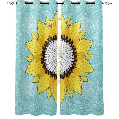 Sunflower Mandala Teal Green Curtains For Living Room Bedroom Window Treatment Blinds Drapes Modern Kitchen Curtains