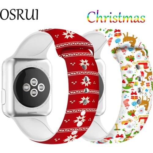 Christmas Silicone strap For Apple Watch Band 44mm 40mm 38mm 42mm For IWatch Series 6 5 4 3 2 1 Cartoon Printed Rubber Bracelet