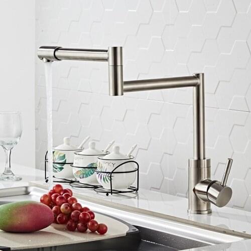 Foldable Stainless Steel Kitchen Faucet, Single Handle Single Hole Flexible Spout Cold Hot Mixer Tap Sink Crane