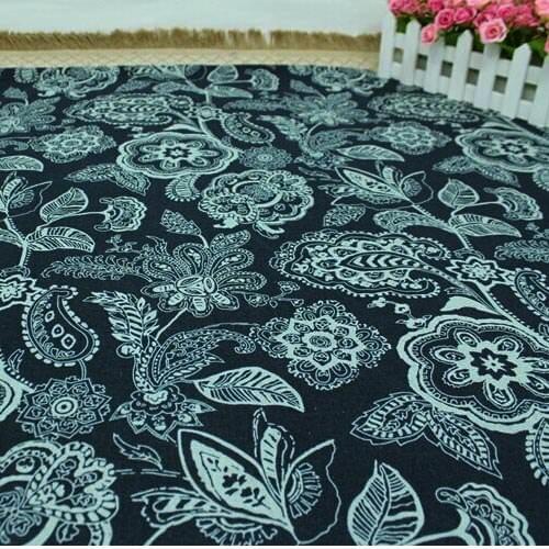 Cotton and linen dark blue fabrics DIY fashion Imitation wax dying chinese ethnic floral vintage chic apparel patchwork craft