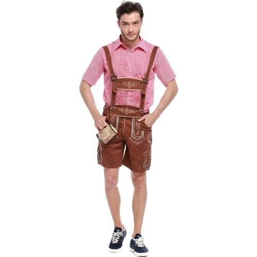 German traditional Oktoberfest adult beer mens costume Halloween Bavarian leather shirt suspender suit stage performance costum