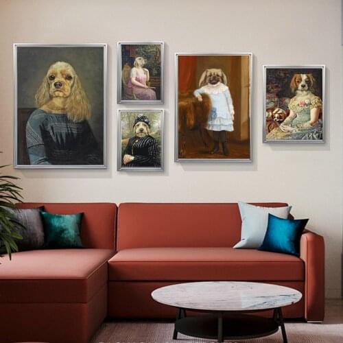 Vintage Retro Dog Lady In Skirt Art Canvas Print Painting Anthropomorphic Animal Wall Picture Living Room Home Decoration Poster