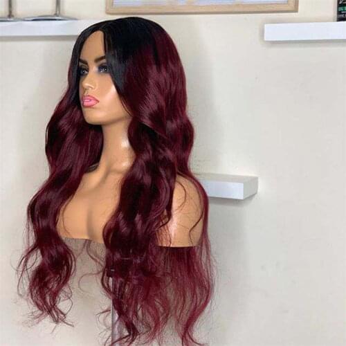 Ombre Burgundy Red Full Lace Human Hair Wigs Preplucked with Baby Hair Brazilian Remy Glueless Wig For Women