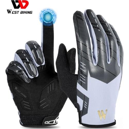 WEST BIKING Summer Bicycle Gloves Touch Screen Anti-slip Shockproof Breathable Sports Mitten Full Finger MTB Bike Cycling Gloves