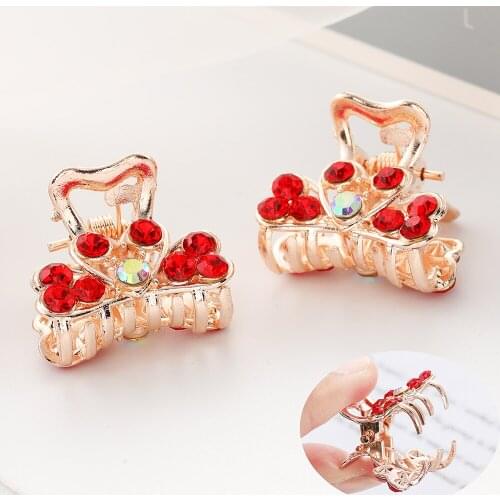 WYBU Six Colorful Shiny Rhinestone Heart Hair Claws For Women Sapphire Hairpins Glitter Metal Hair Clip Girl Headwear Jewelry