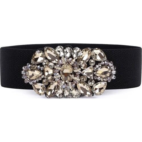 Fashion female Artificial crystal Wide Elastic Waist Belt for women Ladies Dress Waistband Cummerbund Dress Accessorie DP48