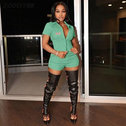 ZOOEFFBB Body Letter Print Two Piece Sexy Set Button Tops Biker Shorts for Summer Women Vacation Outfits Tracksuit Matching Sets