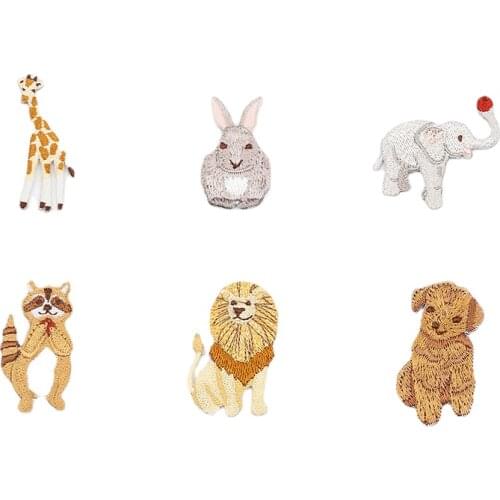 50pcs/lot Small Animal Embroidery Patch Flamingo Kangaroo Koala Owl Dolphin Lion Giraffe Raccoon Clothing Decoration Applique