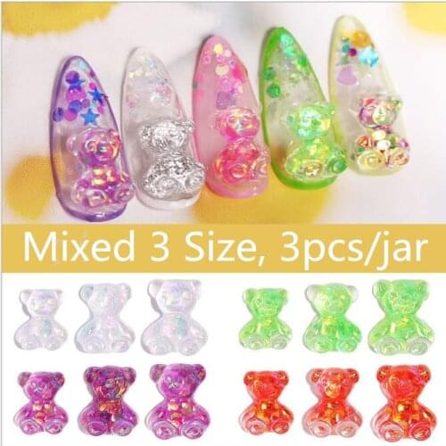 2020NEW! 3pcs Crystal Candy Bear Soft Sweets 3D Nail Art Decorations Aurora Cute Bear Candy Japanese Style Jewelry Nail Manicure