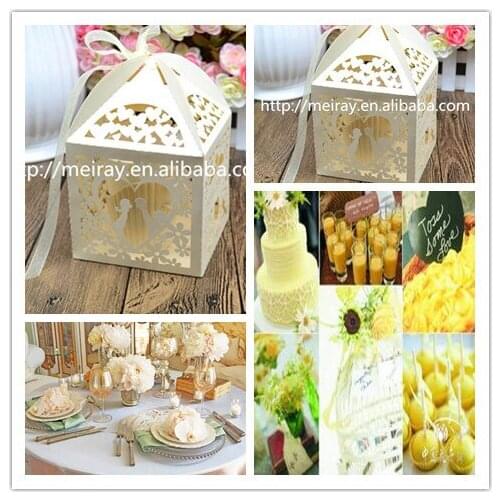 50pcs hot Elaborate production kiss heart laser cut delicate widding party favor boxes with free ribbons