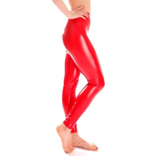 Premium Shiny Leather Womens Pants Sexy PU Tight Leggings Female Wet Look Skinny Trousers Solid Color High Waist Full Length