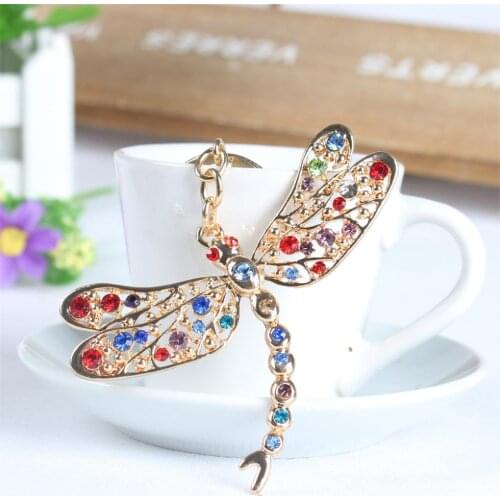 Dragonfly Angel Wing Lovely Cute Crystal Charm Purse Handbag Car Key Keyring Keychain Party Wedding Birthday Gift