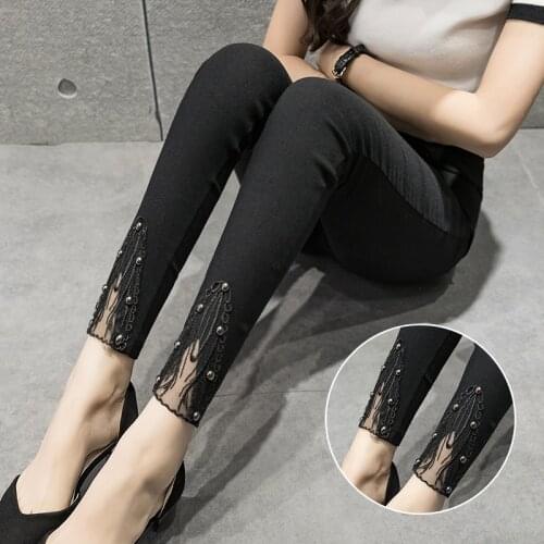 9XL 10XL Women Pencil Pants Spring Autumn Black High Waist Stretch Plus Size Skinny Casual Lace Pants Pantalones Mujer Moda 2021