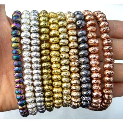 Wholesale 5*8mm Natural Stone electroplating Lava Bead Volcanic Rock Loose Bead for diy Jewelry Making Bracelet Accessories77pc