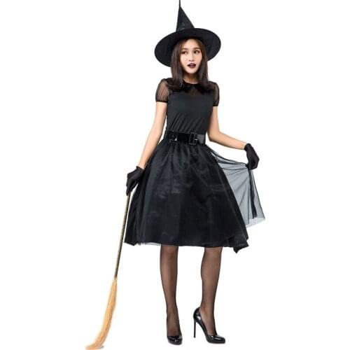 Black Witch Fancy Dress Up Party Dress Carnival Performance Clothing Halloween Costume Sorceress Costume Adult Witch Costume