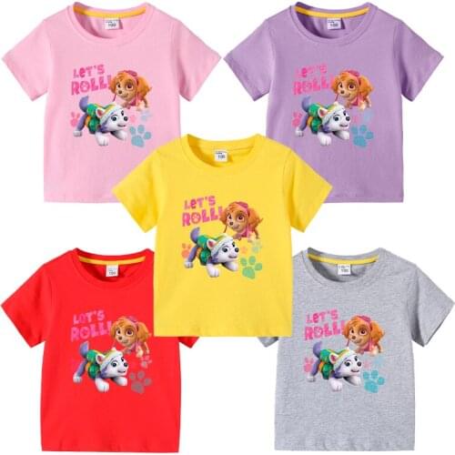 Paw Patrol Childrens Summer Wear Childrens Short Sleeve T-shirt Girls Bottom Shirt Baby Half Sleeve T-shirt Childrens Top