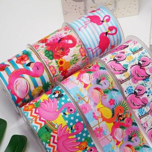 DIY Cartoon Flamingo Printed Grosgrain Ribbon For Craft Supplies Sewing Accessories 5 Yards, Planar Resins Mold 10 Pieces. 52529