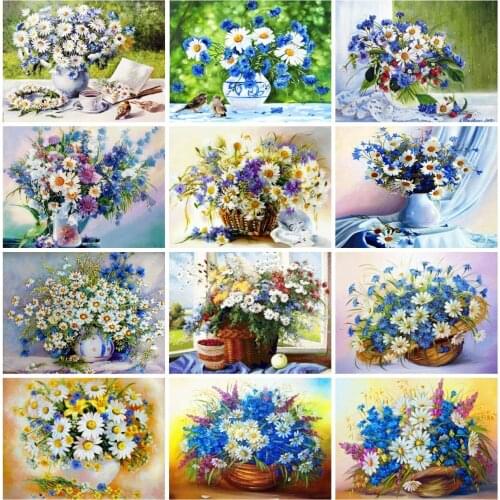 EverShine 5D Diamond Painting Flowers Cross Stitch Diamond Mosaic Daisy Rhinestones Art Kits Vase Bead Embroidery Handmade Hobby