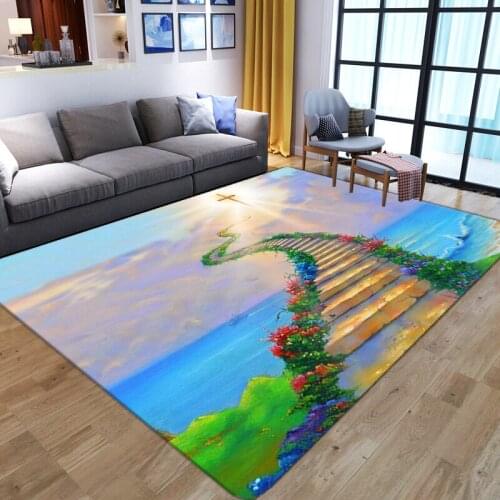 Sunrise Flower road Carpets for Bedroom Children Play Mat landscape printed Flannel Living Room Carpet Baby Crawl Floor Area Rug