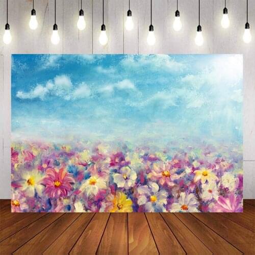 Mehofond Oil Painting Flowers Background Blue Sky Newborn Birthday Party Decor Photography Background Photocall Photo Studio