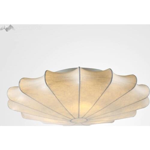 JW Silk Fabric Shade Modern Living Room Ceiling Light LED Ceiling Lights Minimalist Round Pastoral Cloth Nordic Home Style Lamp