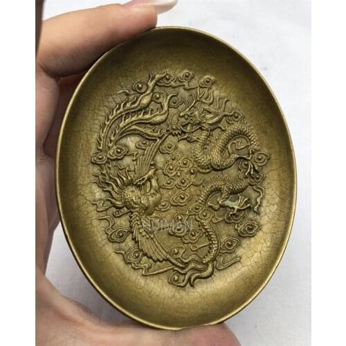 China Copper Statue Dragon And Phoenix Plate Metal Crafts Home Decoration