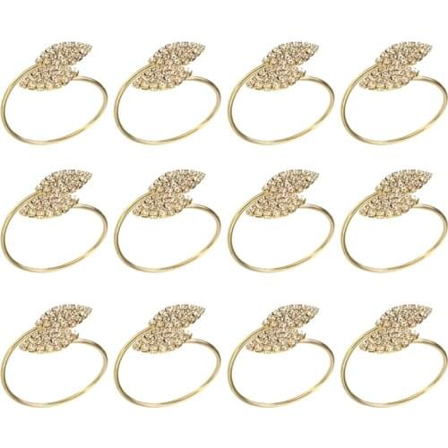 Napkin Ring, 12 Pcs Metal Napkin Rings Holder for Wedding Party Dinner Table Decoration (Leaf-Gold)