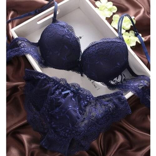 Sexy 3/4 Cup lace bra set women push up bra set sexy lace briefs lingerie underwear set