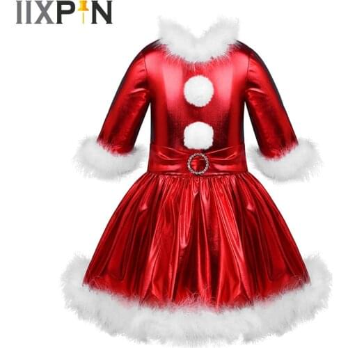 Girls Jazz Dance Costume Shiny Metallic Red Christmas Dress Jazz Ballet Dance Figure Ice Skating Dress Stage Performance Dress