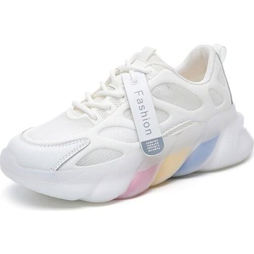 Sneakers Womens Summer Mesh Dad Shoes Popcorn Rainbow Bottom Breathable Thick Bottom Large Size Women Shoes Walking Casual Shoes