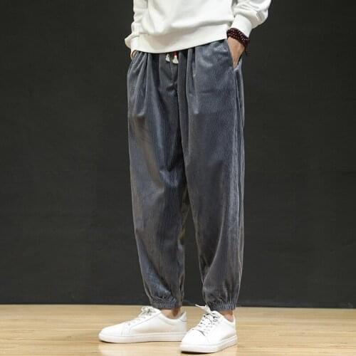 Autumn Chinese Style Mens Corduroy Pants Retro Loose Wide Leg Leggings Plus Size Pants Mens New Casual DrawstringTrousers Male