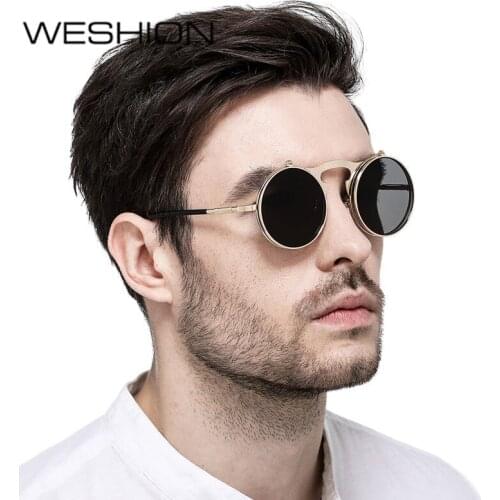 Small Steampunk Goggles Men Sunglasses Women Circle Glasses Round Flip Up Double Lens Classic Sun Glasse 2018 Brand UV400 Oculos