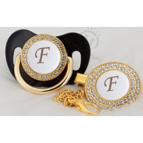MIYOCAR lovely elegant bling pacifier and pacifier clip set name Initials letter F unique BPA free dummy bling LF-W