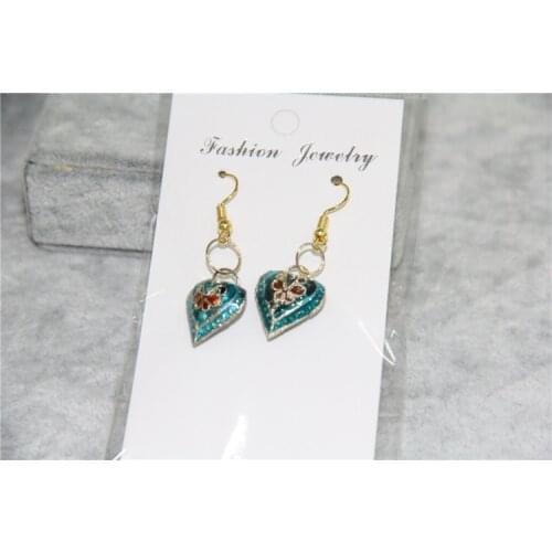 Handmade Colorful Enamel Cute Heart Love Drop Earrings Cloisonne Filigree Eardrop Women Accessories Ear Dangle Copper Jewelry