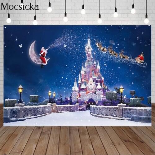 Mocsicka Christmas Castle Backdrop Santa Claus Gift Photography Backdrops Winter Snow Children Backgrounds for Photo Studio