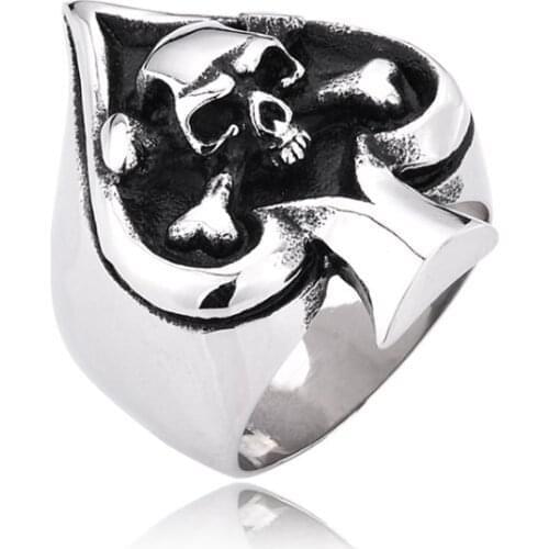 New Trendy Spades Skull Head Ring Mens Ring Fashion Metal Interesting Shape Ring Accessories Party Jewelry Size 8 ~ 13