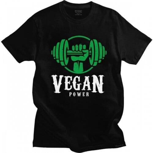 Novelty Vegan Power Tshirt Men Short Sleeve Graphic Powered By Plants T-shirt O-neck Fitted Pure Cotton Tee Shirt Clothing