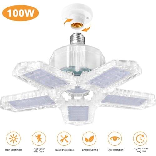 100W 5 Leaf Deformation Fan Ceiling Light LED Garage Light E26 Industrial Lamp For Garage Workshop Warehouse AC85-265V