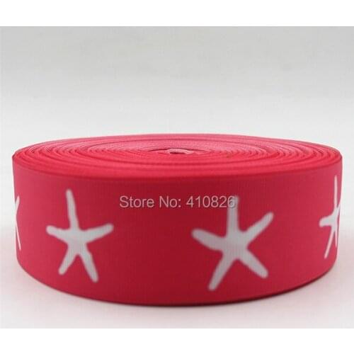 Q&N ribbon wholesale/OEM 1.5inch 38mm 150311004 beautiful red sea star printed grosgrain ribbon 50yds/roll free shipping