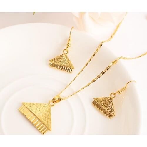 Handmade BAG P house endan Necklaces Earrings Gold Color PNG Jewellery Set Papua New Guinea Wedding party women girls gifts